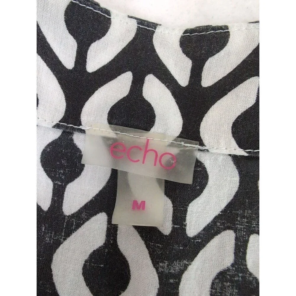 Echo Cover Up Dress‎ Womens M Black White Beaded V-Neck